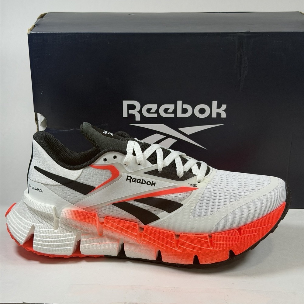 Reebok Size-7 Mens Floatzig 1 Running Shoes White Black Orange Flare